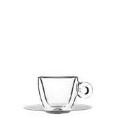 THERMIC-CUP/16.5CL Γυάλινο Φλυτζάνι με inox πιατάκι capuccino, διπλών τοιχωμάτων 16.5cl, Luigi Bormioli
