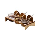 S5031 Ξύλινος δίσκος με 3 μπωλ μαρμελάδας, 29.5x12.5x5cm, Leone