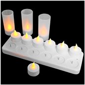 MCS-412/SET ΣΕΤ 12 Επαναφορτιζόμενα ηλεκτρικά κεριά με βάση φόρτισης και θήκες, Φ3,9x4,8 cm