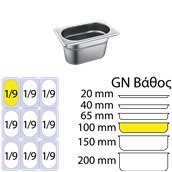 819-4 Δοχείο γαστρονομίας ανοξείδωτο SS201, 0.6mm, GN1/9 (17.6x10.8cm)-10cm