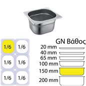 816-6 Δοχείο γαστρονομίας ανοξείδωτο SS201, 0.7mm, GN1/6 (17.6x16.2cm)-15cm