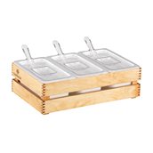 ULV01-35WH-NT Ξύλινη αδιάβροχη βάση GN1/1, με 3 δοχεία με καπάκια & κουτάλες, 53x32.5x15cm