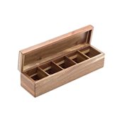 S5024 Ξύλινη θήκη 39x10.2x10cm, με 5 χωρίσματα και καπάκι, Leone