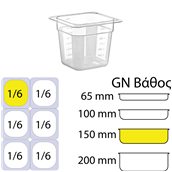 GNP-16150 Δοχείο Τροφίμων PC, Διάφανο, χωρίς καπάκι, GN1/6 (162 x 176mm) - ύψος 150mm