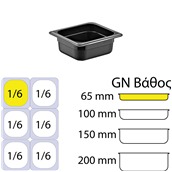GNPP-1665-BK Δοχείο Τροφίμων PP, Μαύρο, χωρίς καπάκι, GN1/6 (162 x 176mm) - ύψος 65mm