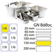 1/6x150 Δοχείο γαστρονομίας ανοξείδωτο SS201, 0.7mm, GN1/6 (17.6x16.2cm)-15cm