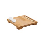 26704 Δίσκος Sushi, 30x30x4cm, οξιάς, με θέση chopsticks & 2 μπωλάκια dip, Bisetti
