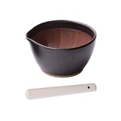 NISMJ017B-MJ028 Γουδί SURIBACHI MOTOSHIGE, 12x11xΥ6.5cm, με γουδοχέρι SURIKOGI 18cm, μαύρο, made in Japan