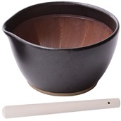 NISMJ019B-MJ030 Γουδί SURIBACHI MOTOSHIGE, 18.5x18xΥ10cm, με γουδοχέρι SURIKOGI 30cm, μαύρο, made in Japan