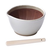 NISMJ018W-MJ029 Γουδί SURIBACHI MOTOSHIGE, 15.5x14.5xΥ8.5cm, με γουδοχέρι SURIKOGI 24cm, λευκό, made in Japan