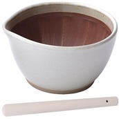 NISMJ019W-MJ030 Γουδί SURIBACHI MOTOSHIGE, 18.5x18xΥ10cm, με γουδοχέρι SURIKOGI 30cm, λευκό, made in Japan