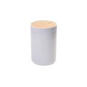 ES/02-3869 Καλάθι/Χαρτοδοχείο πλαστικό λευκό 5lt, φ18x27cm, με καπάκι παλλόμενο bamboo, ESTIA