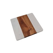 E-4161/WH Μαρμάρινο πλατό σερβιρίσματος 25x25cm, συνδυασμός λευκό μάρμαρο/ξύλο