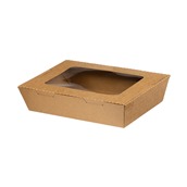 QW700FSC Χάρτινo κουτί Kraft με καπάκι παράθυρο rPet, 700cc, 15x10xΥ4.5cm, μιας χρήσης, Intertan