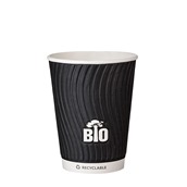Q530014EBT Ποτήρι Χάρτινο, WATERBASED, διπλού τοιχώματος, σχέδιο Tree, Μαύρο, 12oz (90mm), Tessera