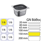 SS304-816-6 Δοχείο γαστρονομίας ανοξείδωτο SS304, 0.7mm, GN1/6 (17.6x16.2cm)-15cm