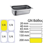 SS304-814-8 Δοχείο γαστρονομίας ανοξείδωτο SS304, 0.7mm, GN1/4 (26.5x16.2cm)-20cm