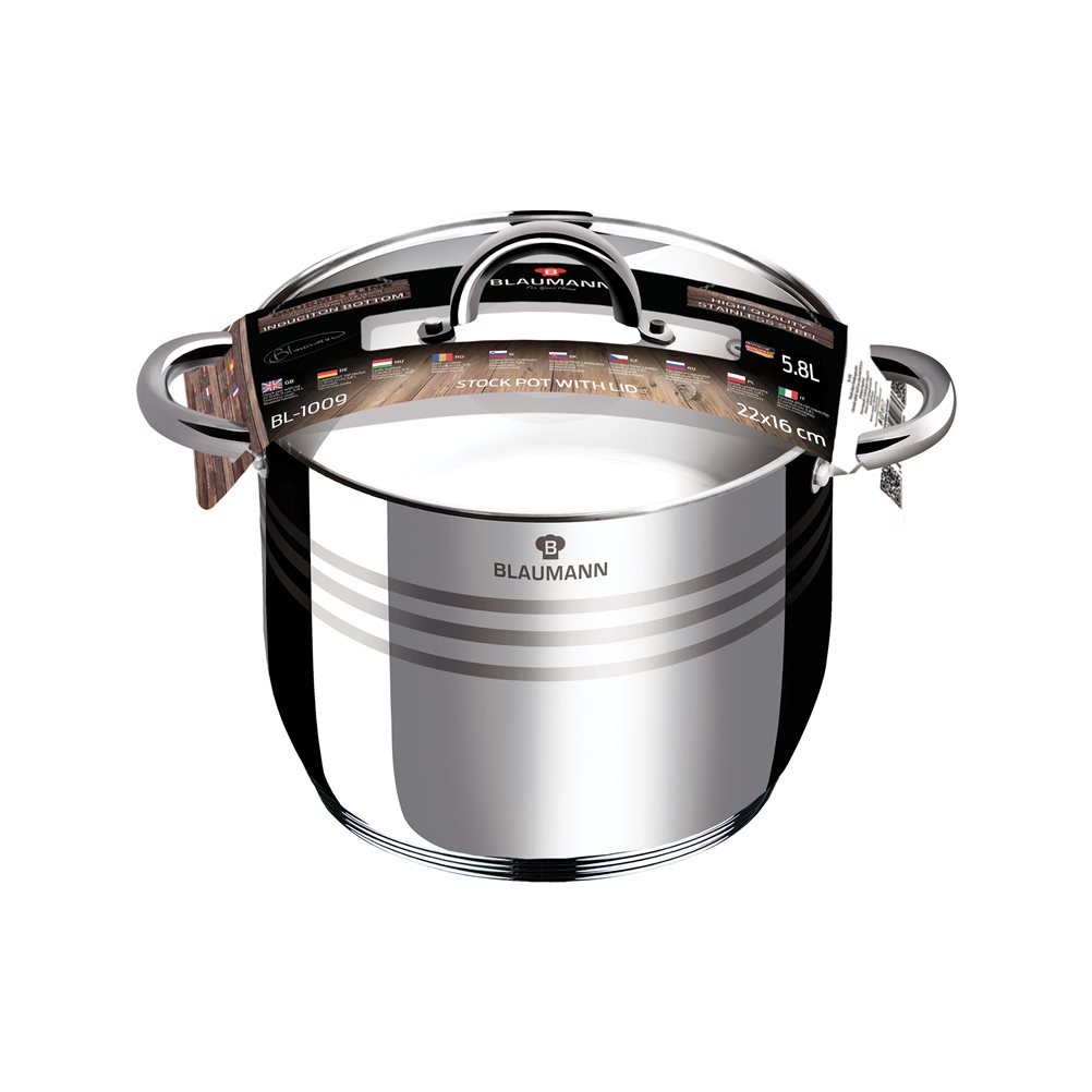 BL-1009 Ανοξείδωτη χύτρα 22cm, με καπάκι γυάλινο, σειρά Gourmet Line, Blaumann