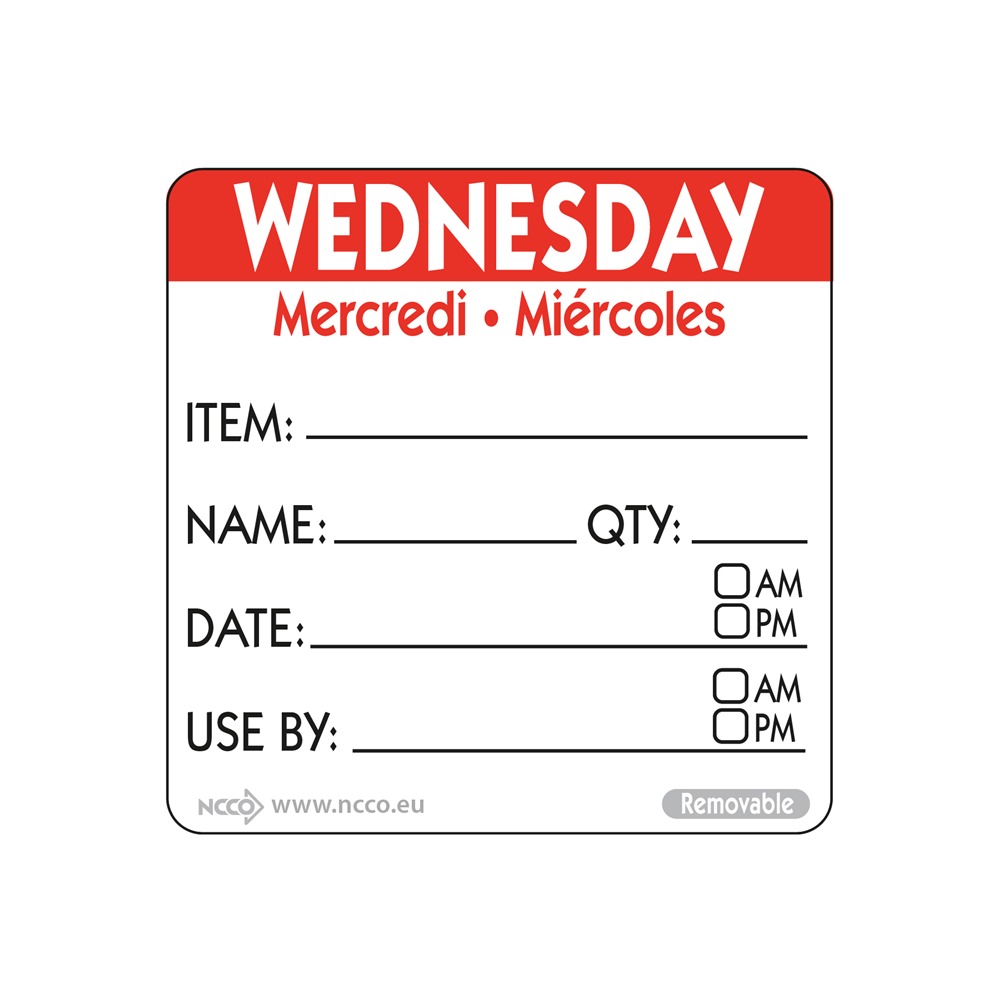 NCCO.RIDU2203 Ρολό 500 ετικέτες HACCP, Wednesday, 5x5cm, κόκκινη, NCCO