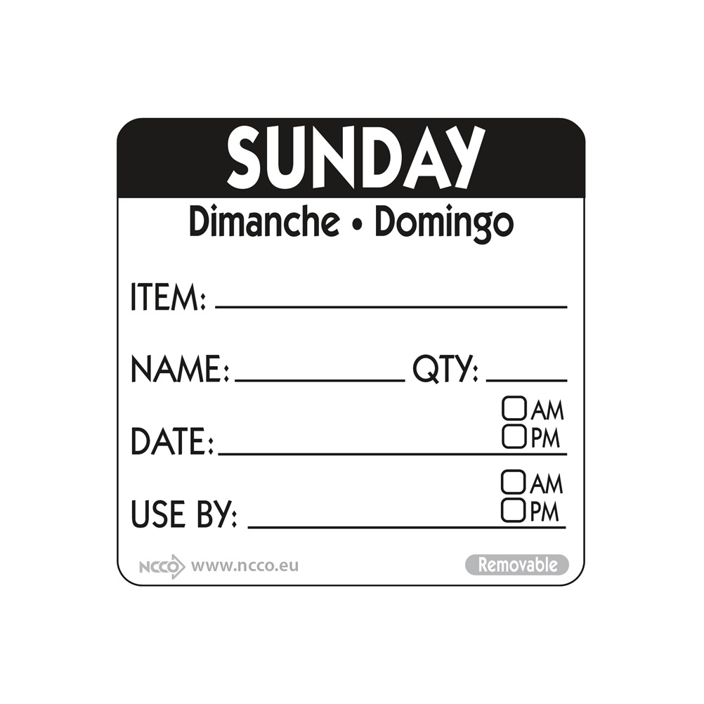 NCCO.RIDU2207 Ρολό 500 ετικέτες HACCP, Sunday, 5x5cm, μαύρη, NCCO