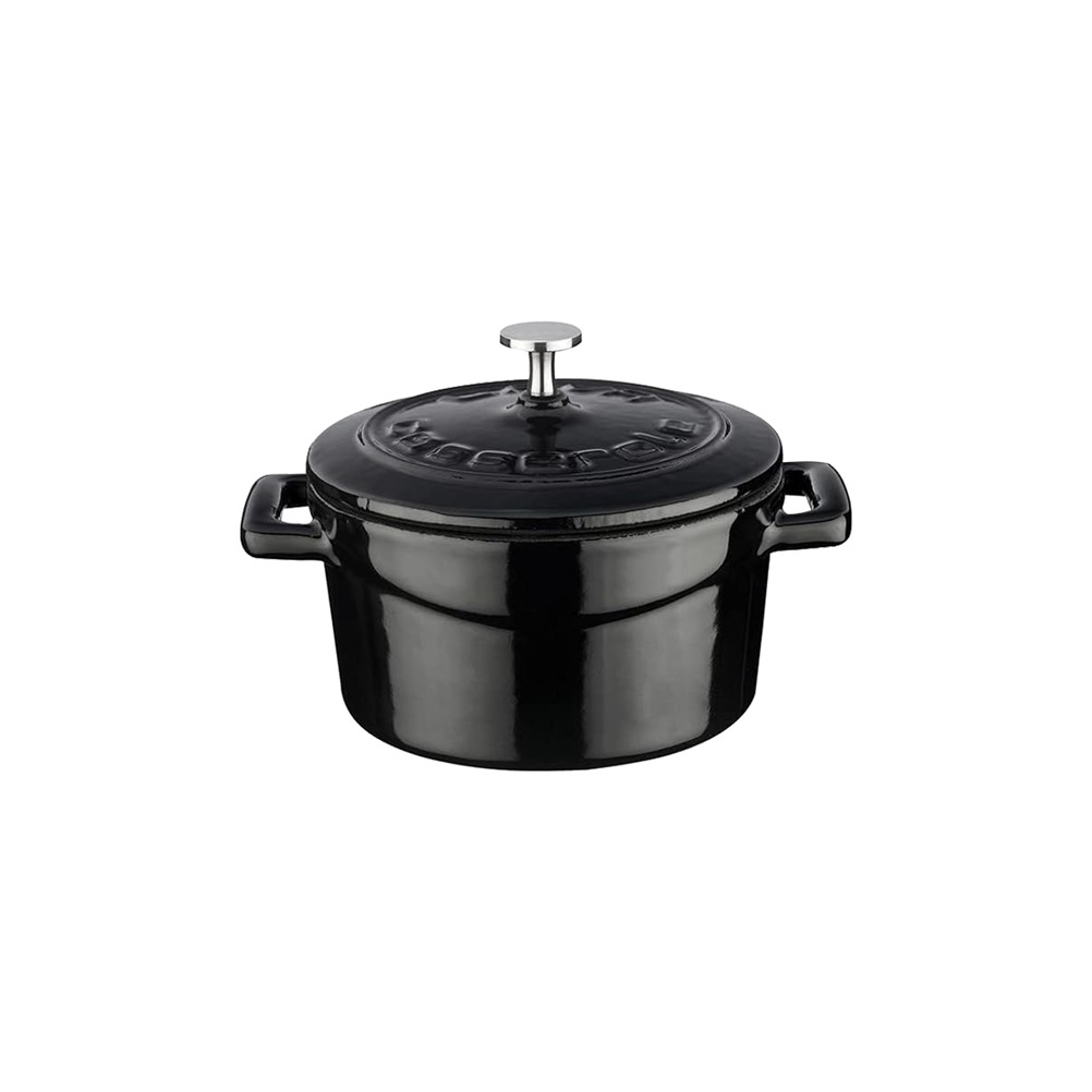 LV.Y.TC.10.K1.MAT.BL Κατσαρόλα Cast-Iron, με Καπάκι, Μαύρη, φ10x5.6cm, 3 Στρώσεις Σμάλτο, 2 Ψησίματα, 990gr, LAVA