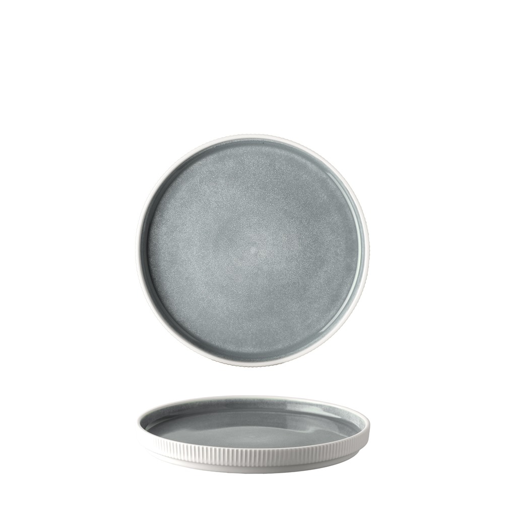 P-GEO-W01/GR Πιάτο πορσελάνης ρηχό με κάθετα πλαϊνά, φ20.3xΥ2.2cm, Reactive γκρι, Σειρά Geo, Prego