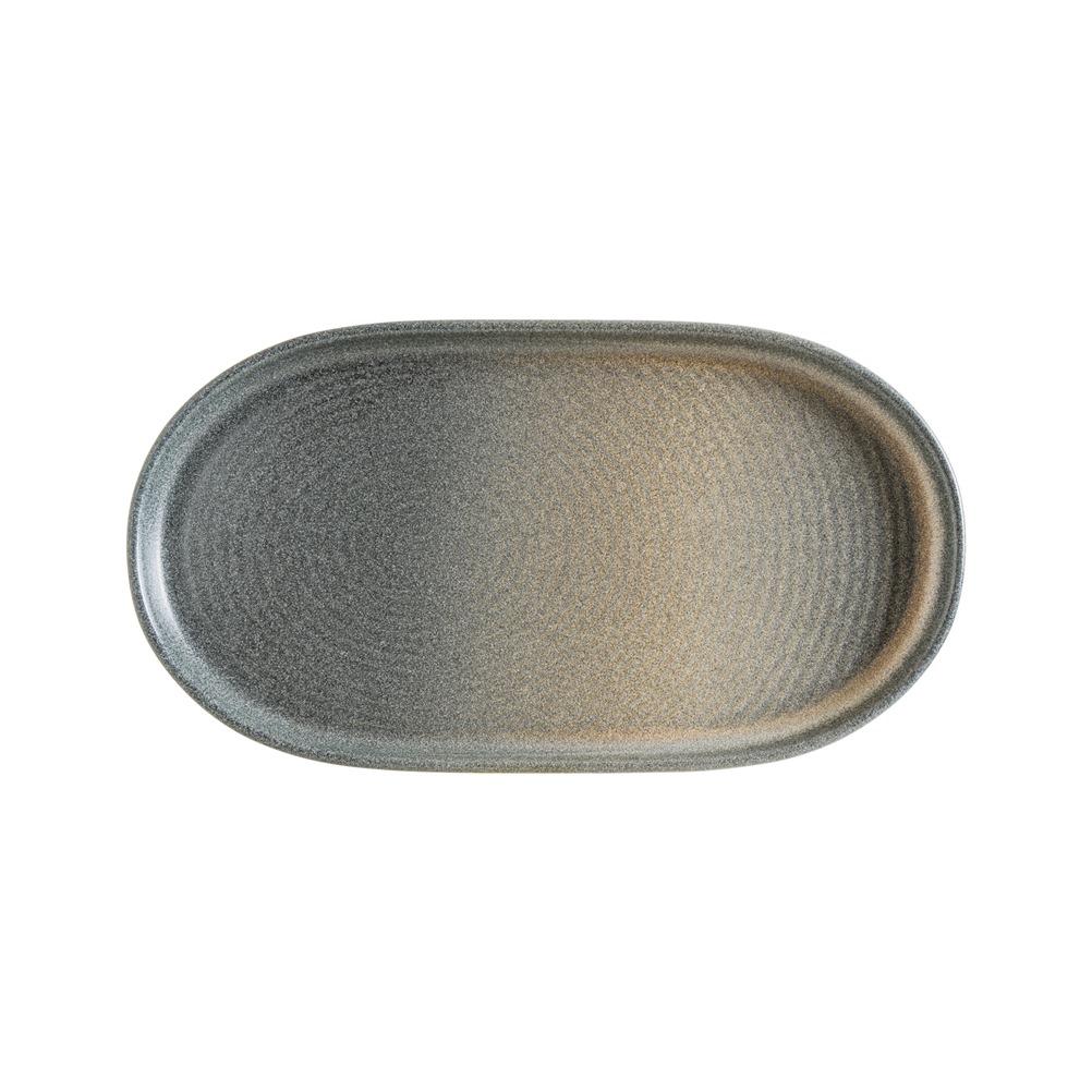 HORRPL33OV Πιατέλα Οβάλ πορσελάνης με κάθετο χείλος (step), 33x18cm, Reactive γυάλωμα, Hornfels Ripple, BONNA