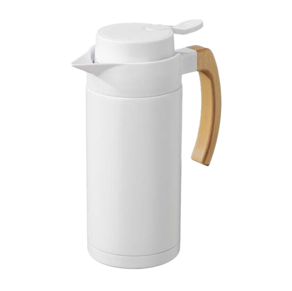 P5114.Y Κανάτα/Θερμός Inox, 1.2lt, με Ξύλινο Χερούλι, Λευκή, Leone