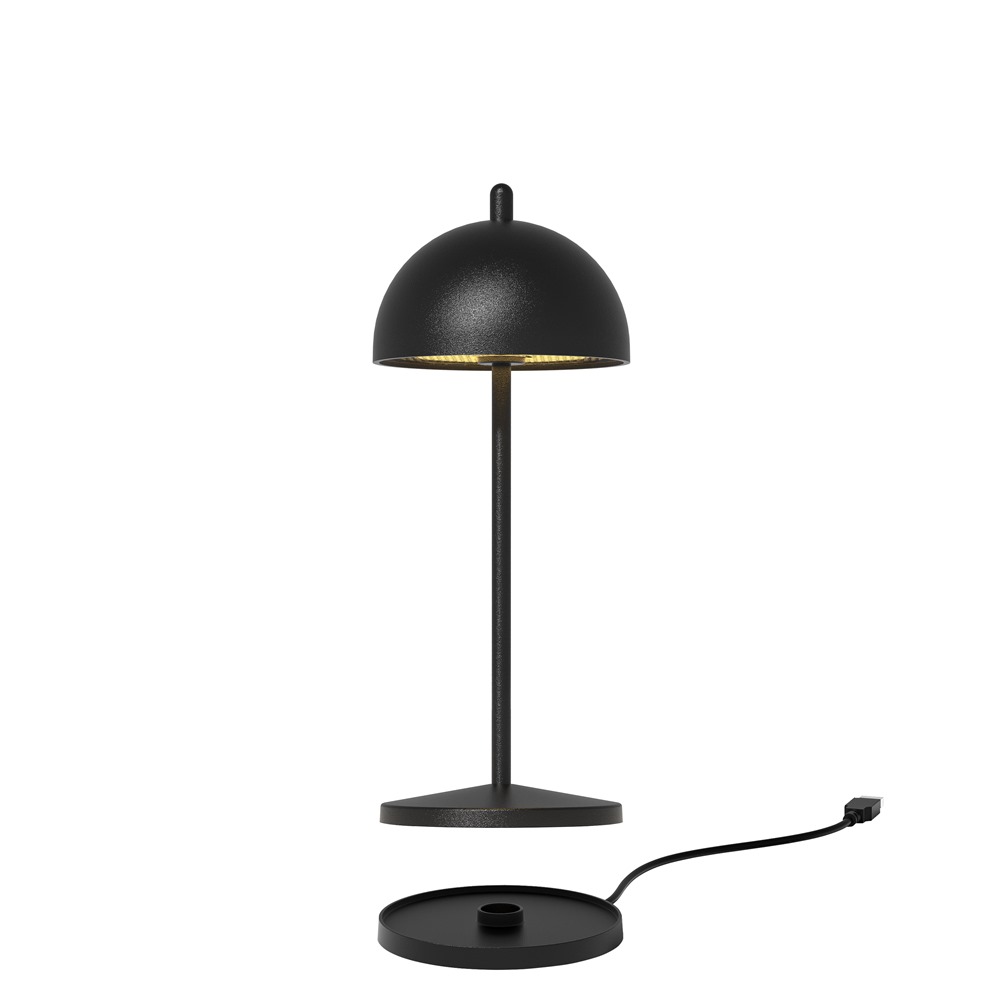 F1008S-200D-CC/BKM Επιτραπέζιο φωτιστικό LED, micro 19.8cm, Αλουμινίου, επαναφορτιζόμενο, 2.2W, Μαύρο ΜΑΤ, Bells, Prego