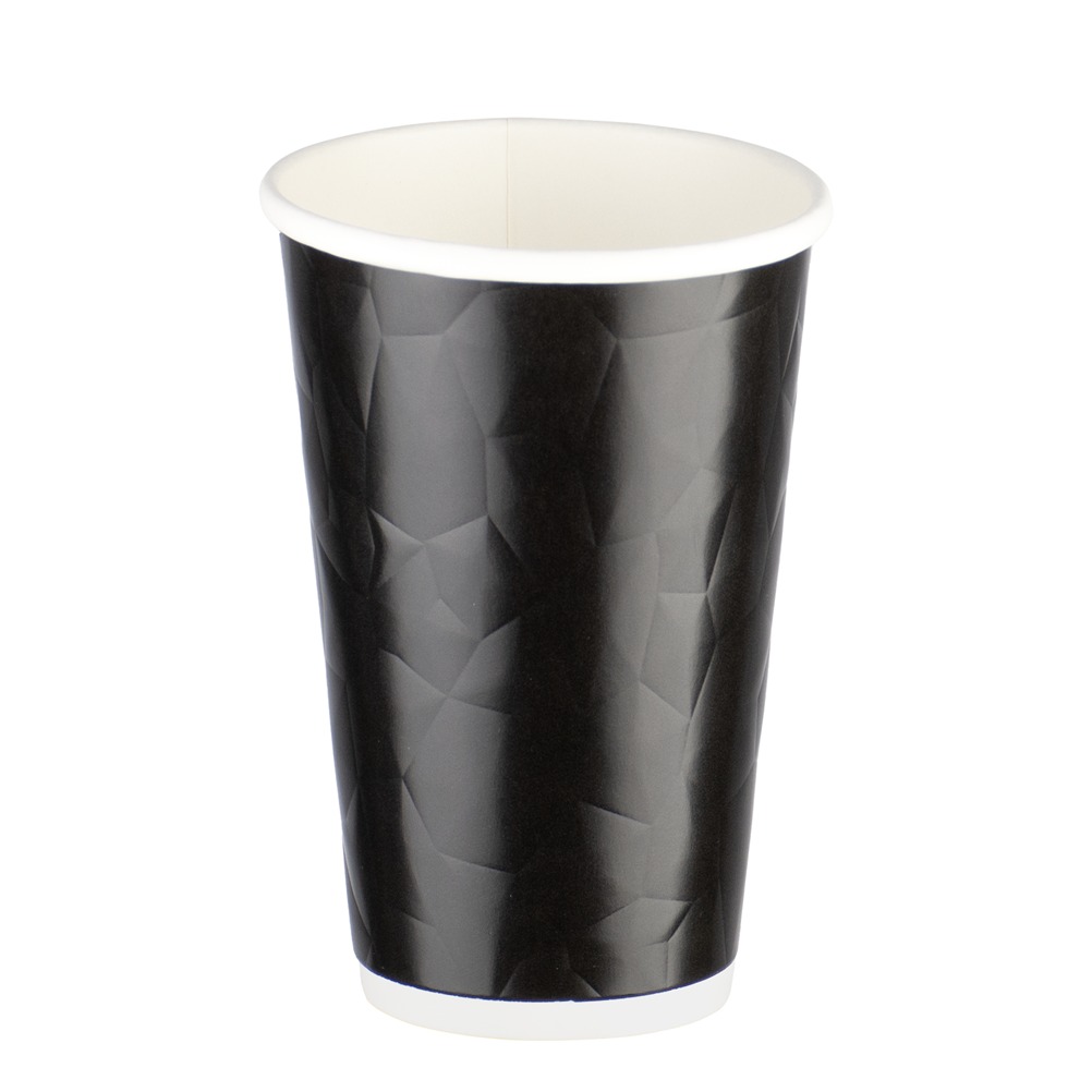 ROMBOS-16/BK Χάρτινο Ποτήρι ΑΝΑΓΛΥΦΟ Ρόμβος, 16oz, διπλού τοιχώματος, ζεστών και κρύων, μαύρο