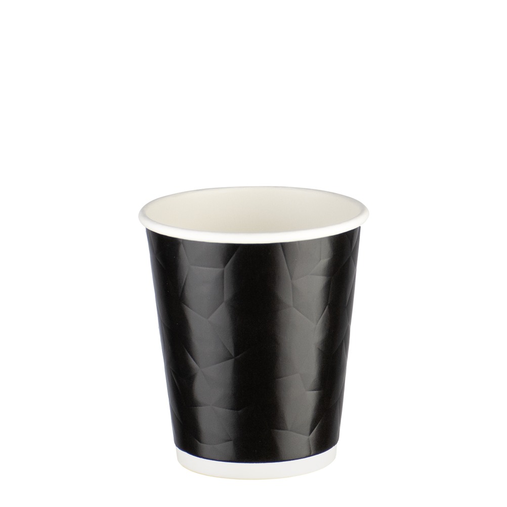 ROMBOS-8/BK Χάρτινο Ποτήρι ΑΝΑΓΛΥΦΟ Ρόμβος, 8oz, διπλού τοιχώματος, ζεστών και κρύων, μαύρο